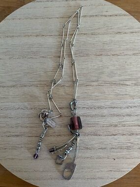 Signed Anne-Marie Chagnon Sculptural Pewter & Glass Bead Necklace
